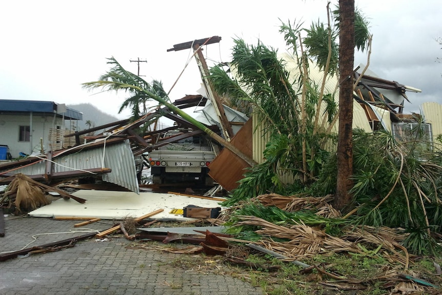 Trees and debris lie collapsed over a ute in El Arish, south of Innisfail, on February 3, 2011.