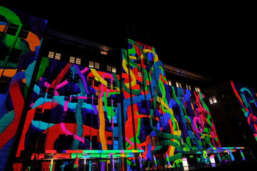A light projection on the Museum of Contemporary Art Australia (MCA) during the Vivid festival in Sydney in 2017.