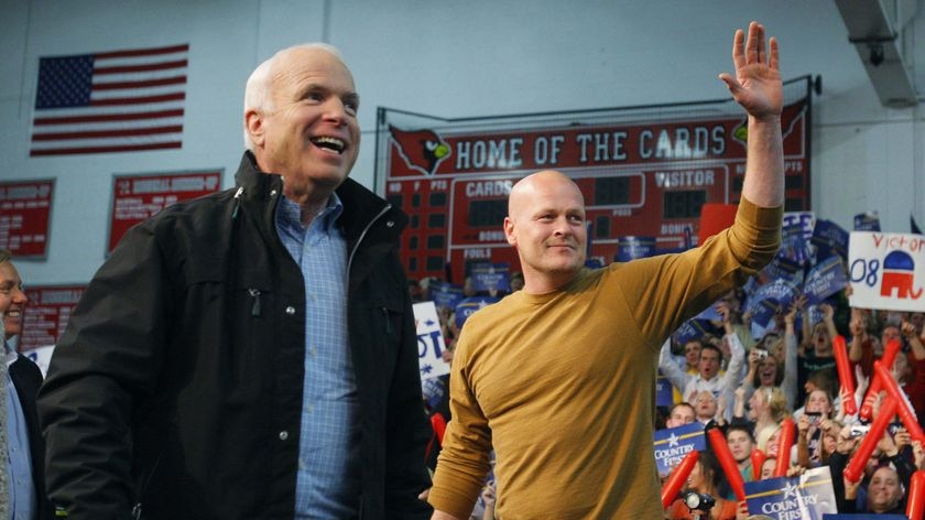 Senator John McCain, right, is joined by 'Joe the Plumber'