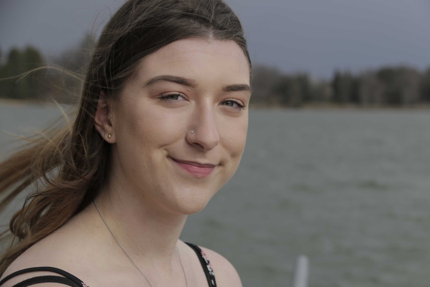 Close up of Rebecca Hughes on a windy day.