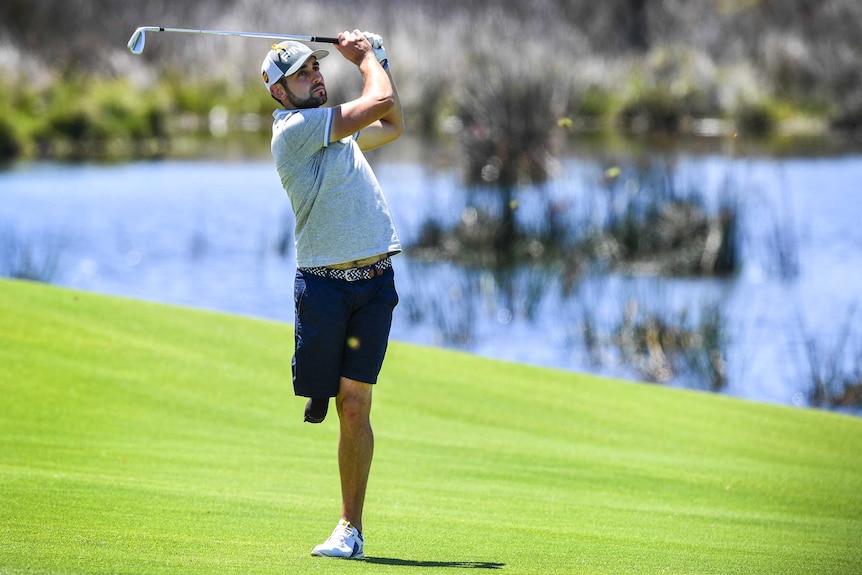 Amputee golfer Juan Postigo during the practice day for the 2018 Emirates Australian Open at The Lakes Golf Club in Sydney