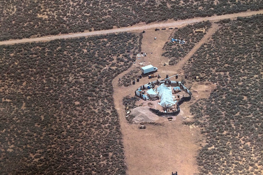 Photo shows a rural compound in New Mexico.