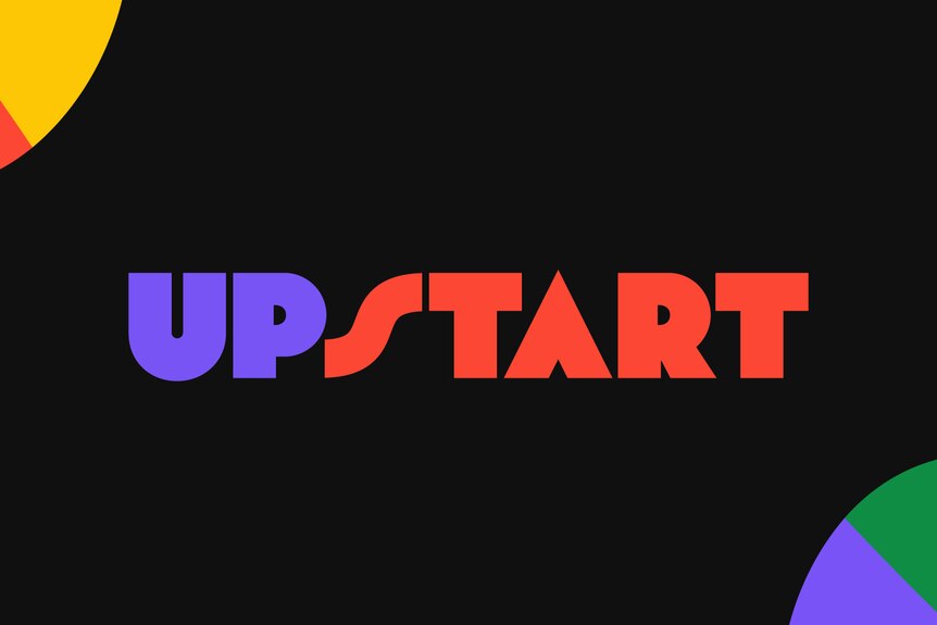 Purple and red Upstart logo on black background