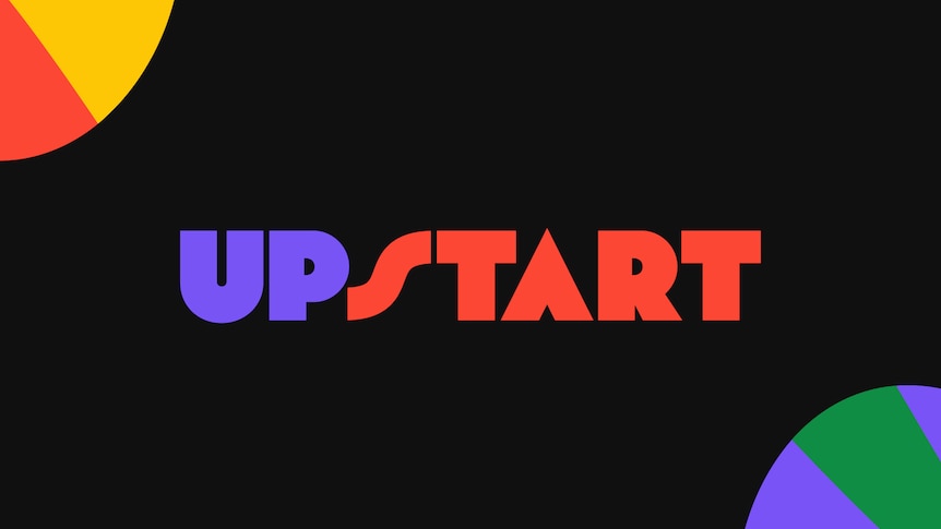 Purple and red Upstart logo on black background