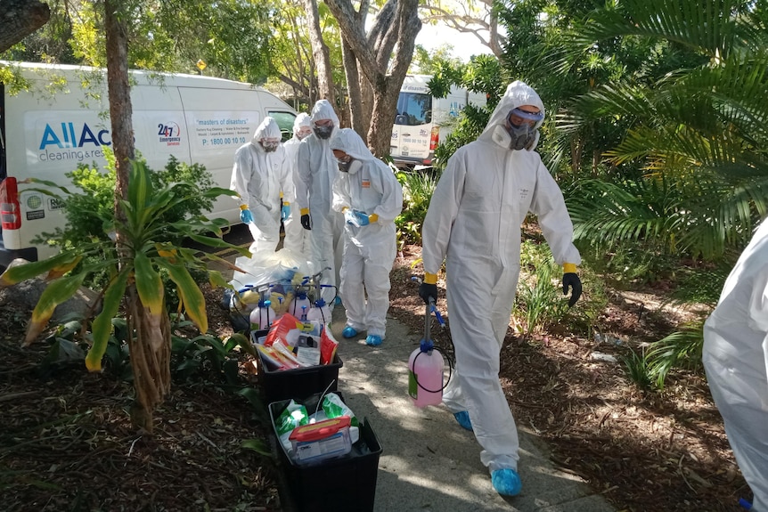 Deep cleaning crew arrive at Indooroopilly State High School in Brisbane on July 30, 2021.