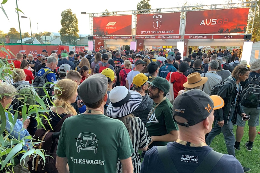 People queuing up for entry into the early sessions of the Melbourne F1 grand prix.