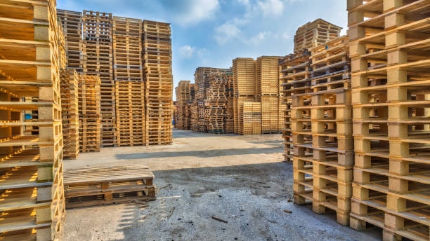 Piles of timber pallets