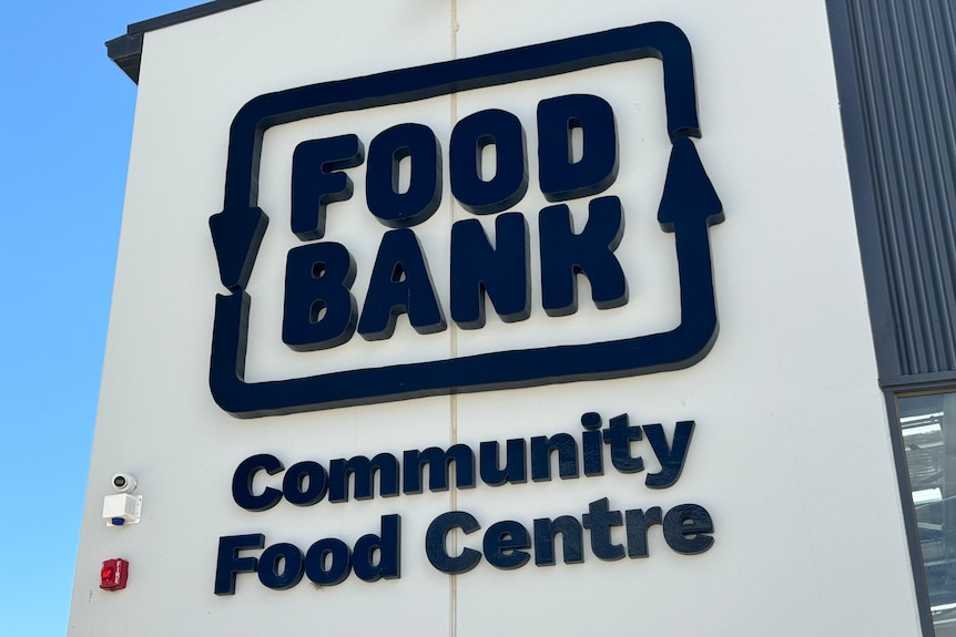 Foodbank Ballarat hub sign on a sunny day.