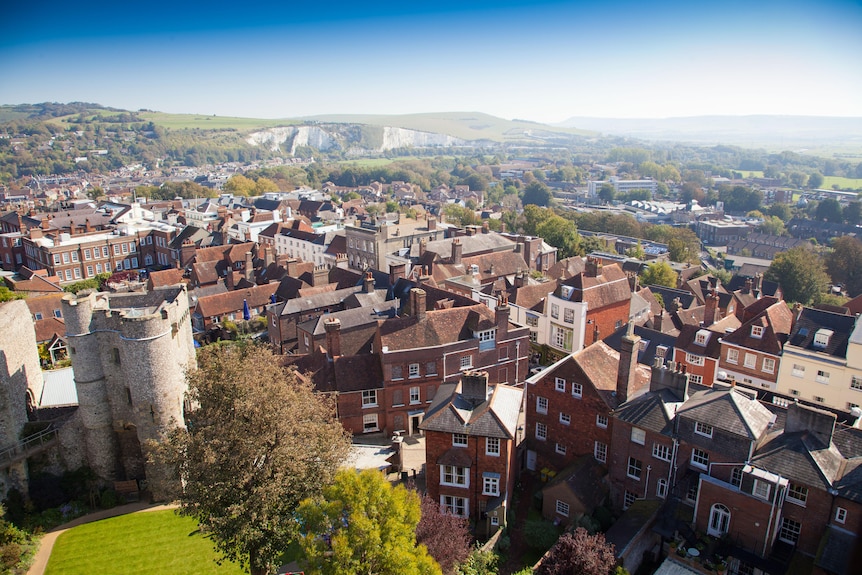 A photo of a small town in England