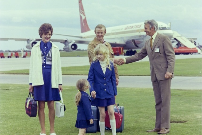 An immigrant family arrives at Perth Airport, April 1974