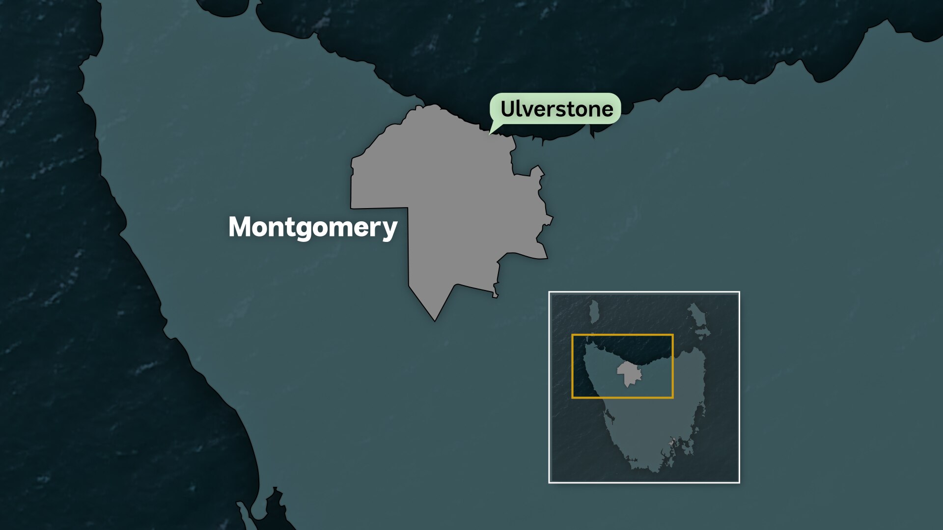 Map showing the boundaries of the division of Montgomery in Tasmania