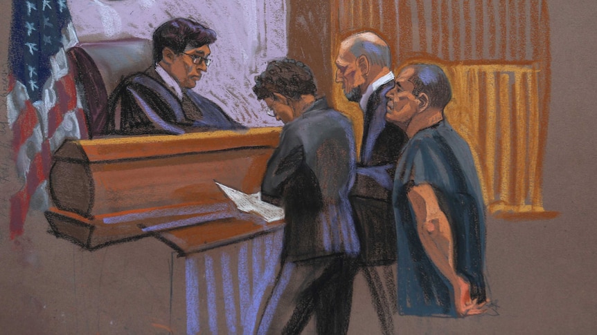 A sketch of El Chapo in court.
