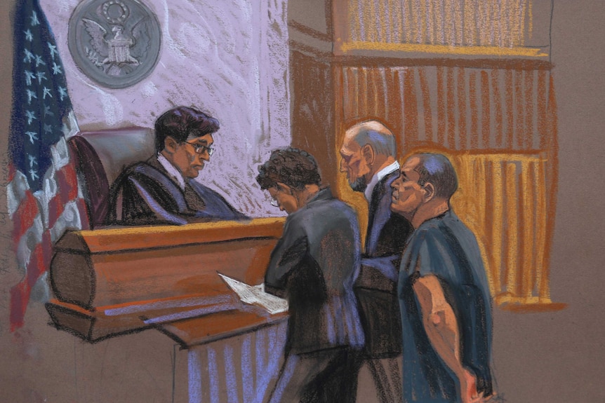 A sketch of El Chapo in court.