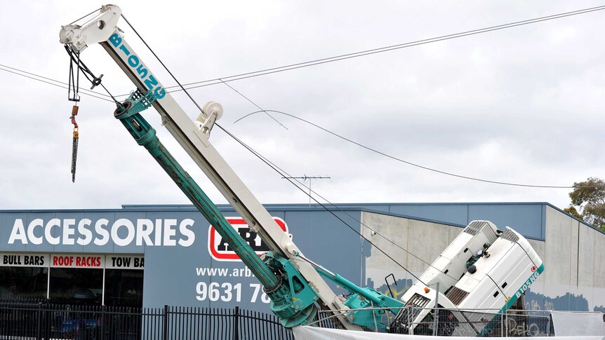 Crane blown over during storm