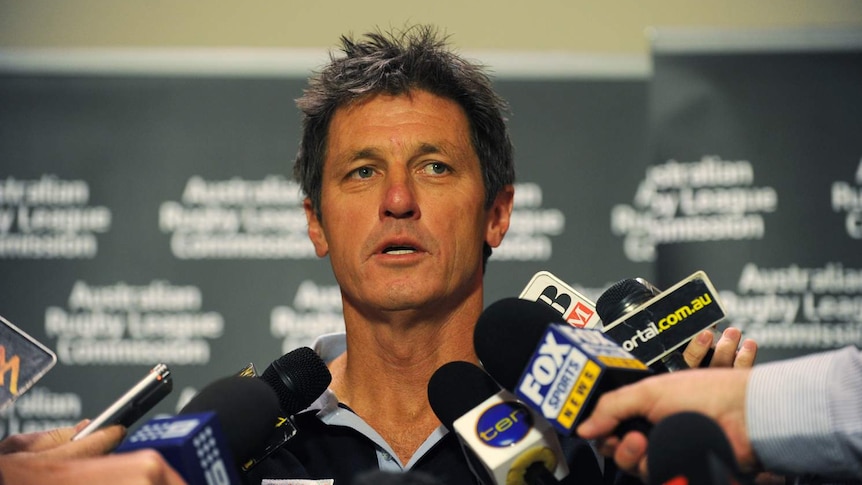 NRL referees co-coach Bill Harrigan faces the press after controversial calls in Origin I, 2012.