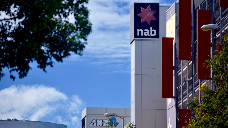 Bank logos on highrise buidings in Darwin.