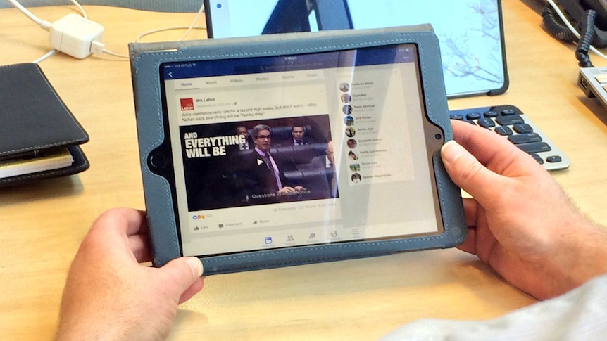 Ipad showing a social media ad on Facebook from WA Labor in lead up to 2017 election.