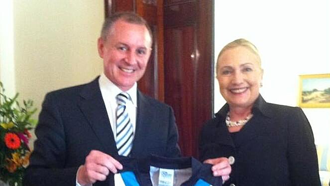 Premier gave Mrs Clinton a Port Adelaide AFL jumper