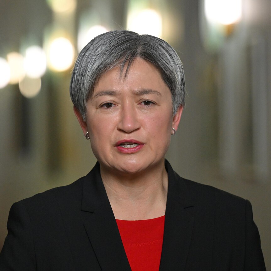 Minister for Foreign Affairs Penny Wong speaks to journalists in canberra on monday october 16, 2023