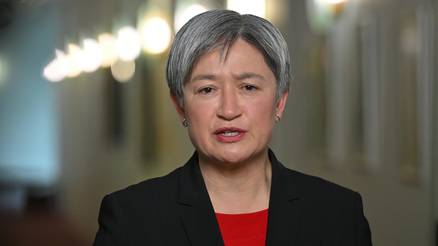 Minister for Foreign Affairs Penny Wong speaks to journalists in canberra on monday october 16, 2023