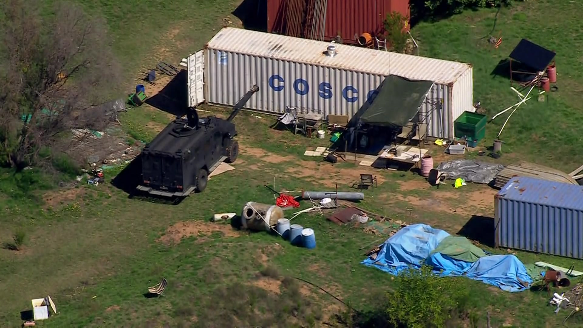 A heavily armoured police vehicle at the site of the Dezi Freeman shooting.