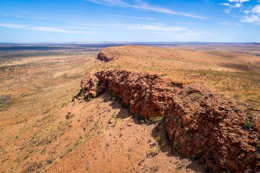 A dramatic desert range from the air.