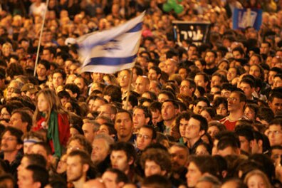 Rabin remembered ... Israelis attend a rally in Tel Aviv