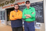 Business owner Peter Newman (right) pictured with Comboyne farmer Josh Mcmillan (left), outside Comboyne's Rural Store.