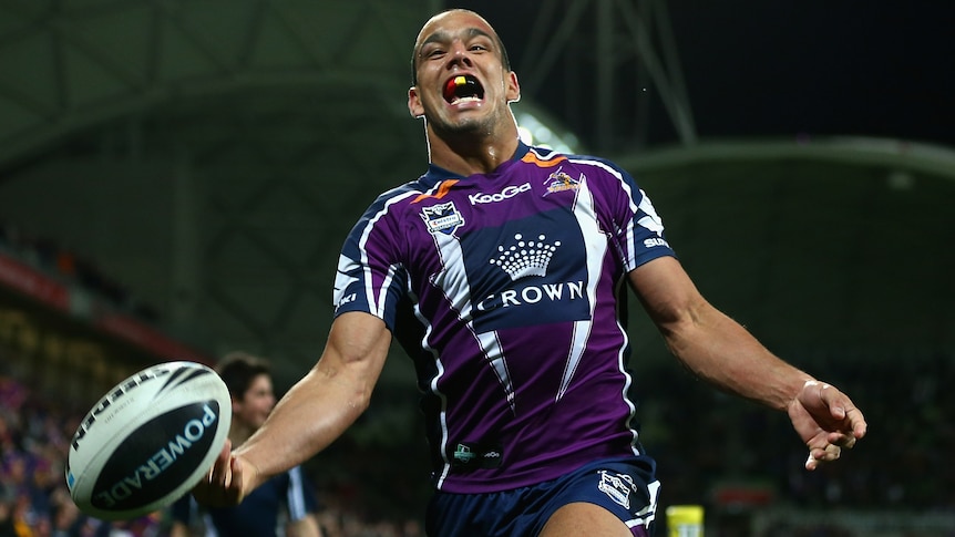 Melbourne match-winner: Will Chambers celebrates after scoring in the final seconds.
