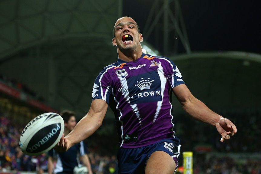 Melbourne match-winner: Will Chambers celebrates after scoring in the final seconds.