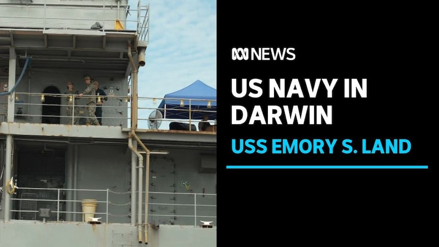 US Navy in Darwin, USS Emory S. Land: A sailor on an upper deck of a naval ship.