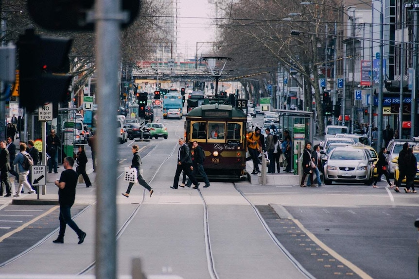 People walking on city street