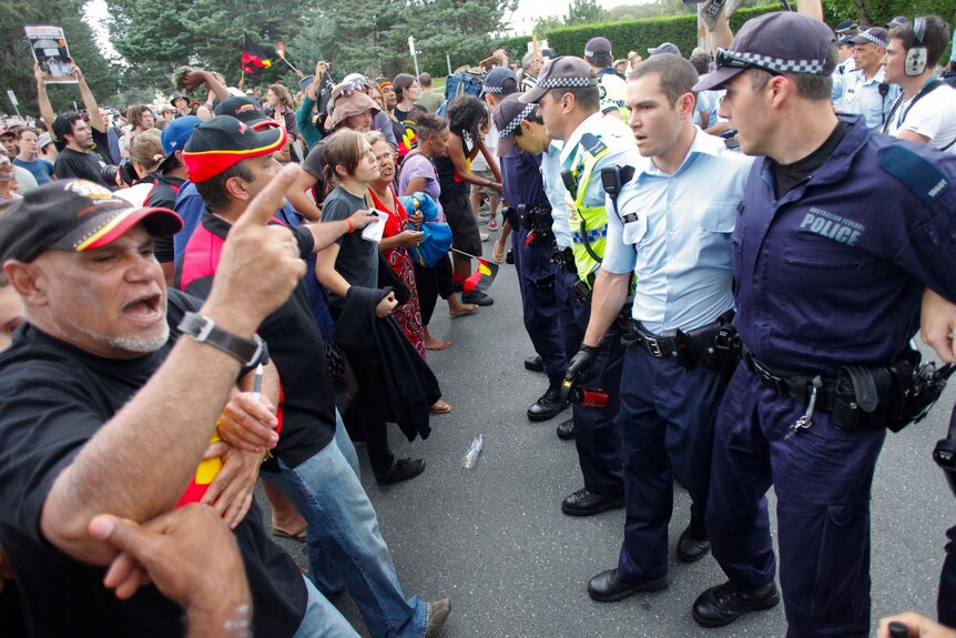 Australia Day protest in Canberra (AAP: Lukas Coch)