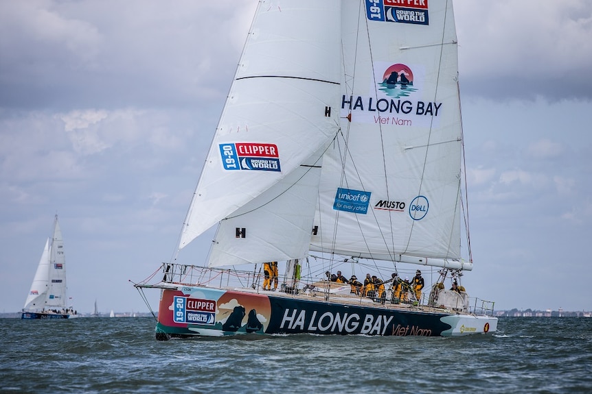 A yacht sails on the ocean