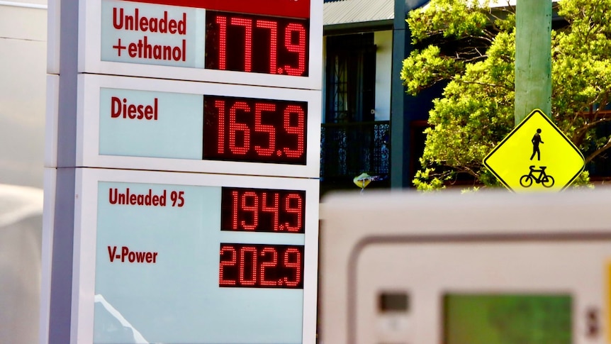 Photo showing petrol price board at service station with e10 at 177.9 cents a litre.