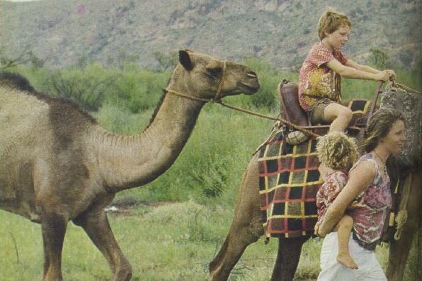 Linda Casley with Jordan (6) and Bulan (2) as they trek across the Tanami toward Broome.