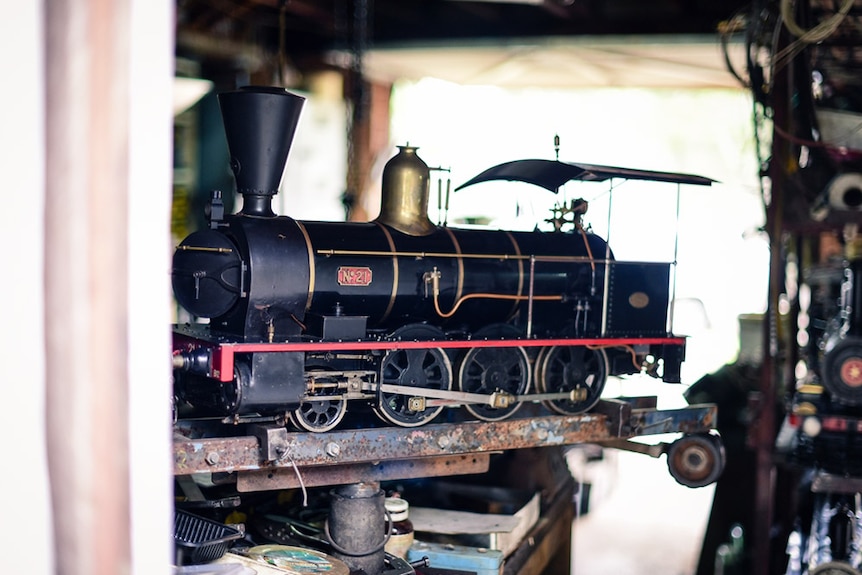 A miniature steam locomotive built by Brisbane rail enthusiast Neil MacKenzie