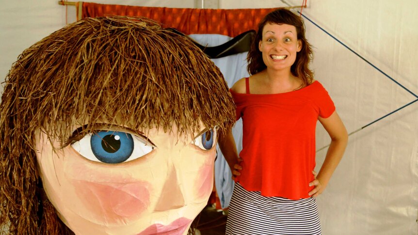 Noelene Kavanagh poses with the Tilda puppet head