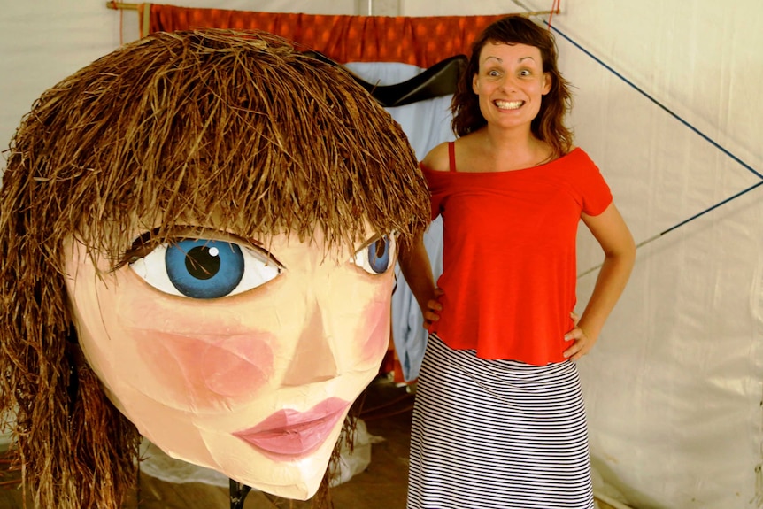 Noelene Kavanagh poses with the Tilda puppet head