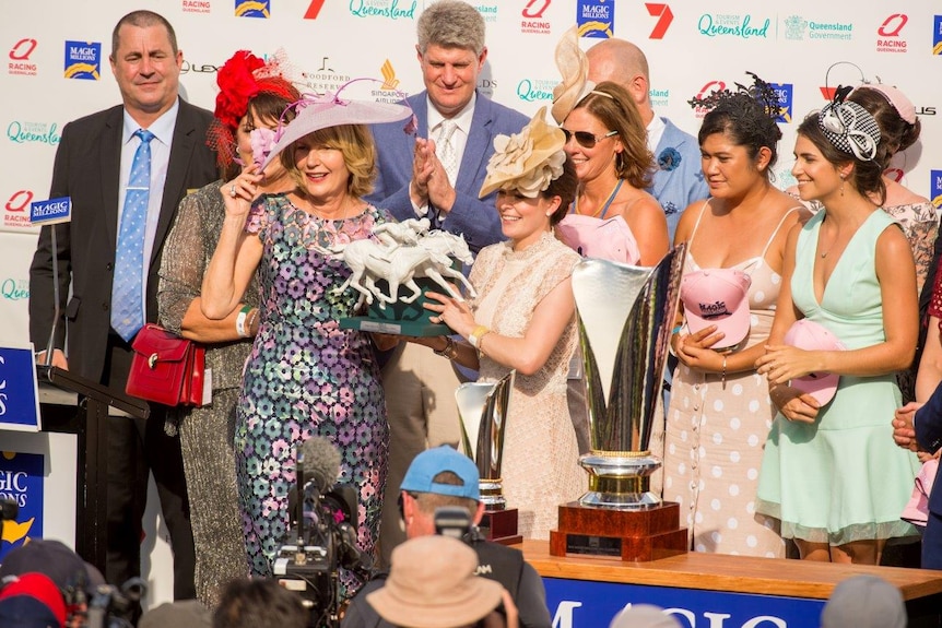 Sunlight connections celebrate her Magic Millions win in January.