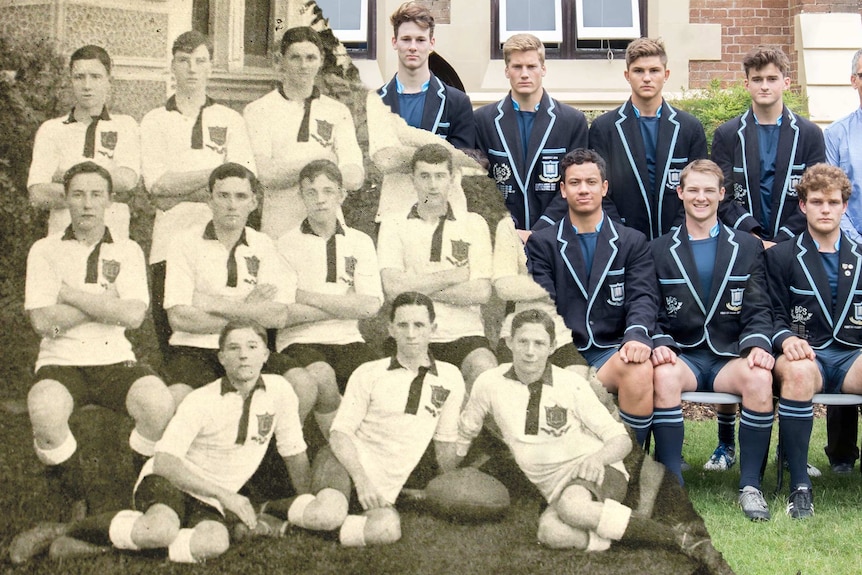 A composite of Brisbane Grammar School's First XV Rugby team in 1911 and 2018.