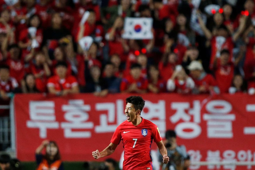 Son Heung-min celebrates goal against China
