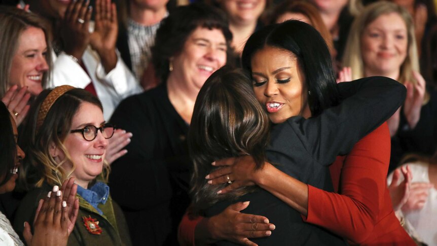 Michelle Obama hugs Terri Tchorzynski