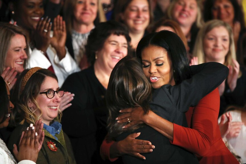 Michelle Obama hugs Terri Tchorzynski