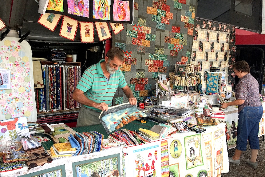 Owners of the Big Red Bus patchwork and embroidery shop Colin Kendall