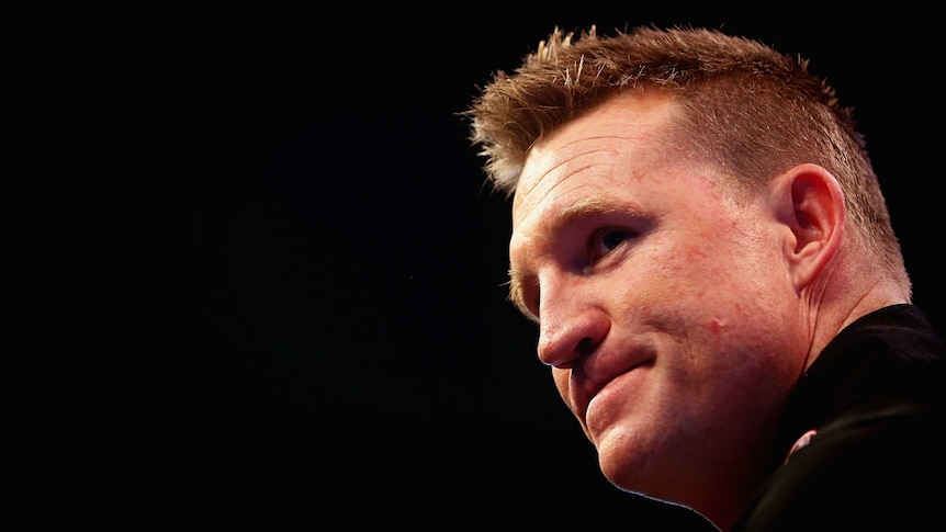 Collingwood coach Nathan Buckley at a press conference on September 2, 2013.