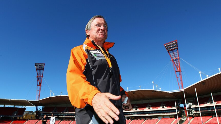 Giants coach Kevin Sheedy at Sydney Showground Stadium ahead of his first match against his old club, Essendon.