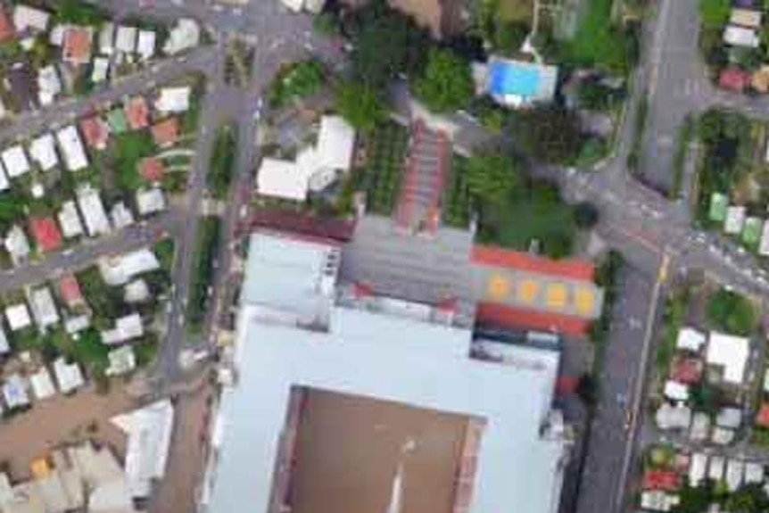 Aerial shot of Lang Park under water