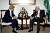 John Kerry and Mahmud Abbas meet in Ramallah.