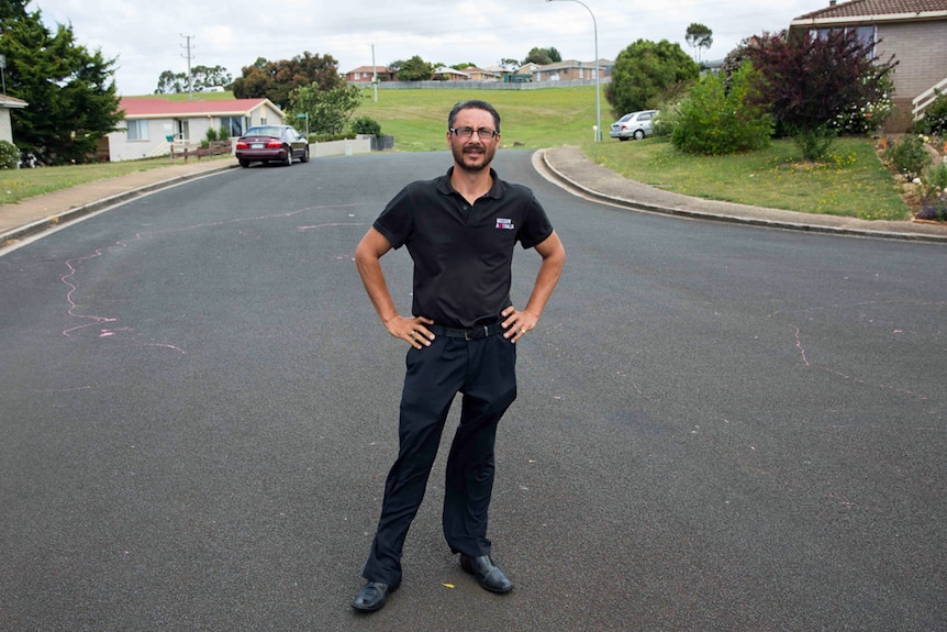 Pat Fauvette stands in a Burnie street